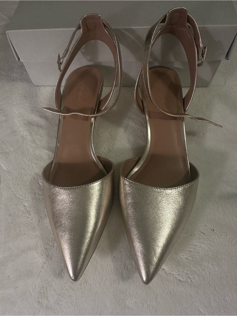 Nordstrom gold Metallic Pointed-Toe Ankle Strap Heels